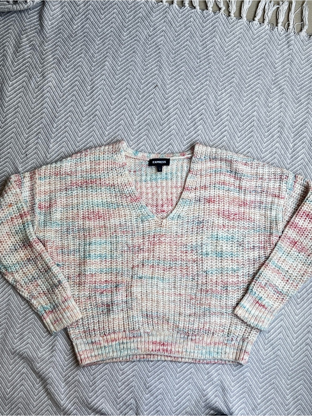 Express Pastel Multicolor V-Neck Sweater